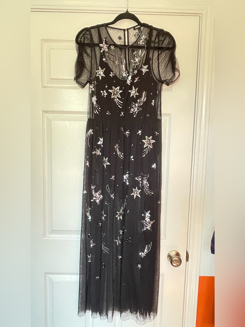 Express Black Star & Sequin Embellished Formal Dress